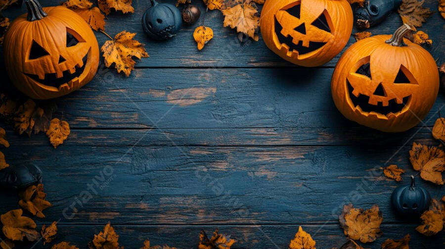 Abóboras de Halloween em madeira escura
