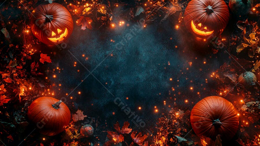Abóboras de Halloween com Luzes e Folhas