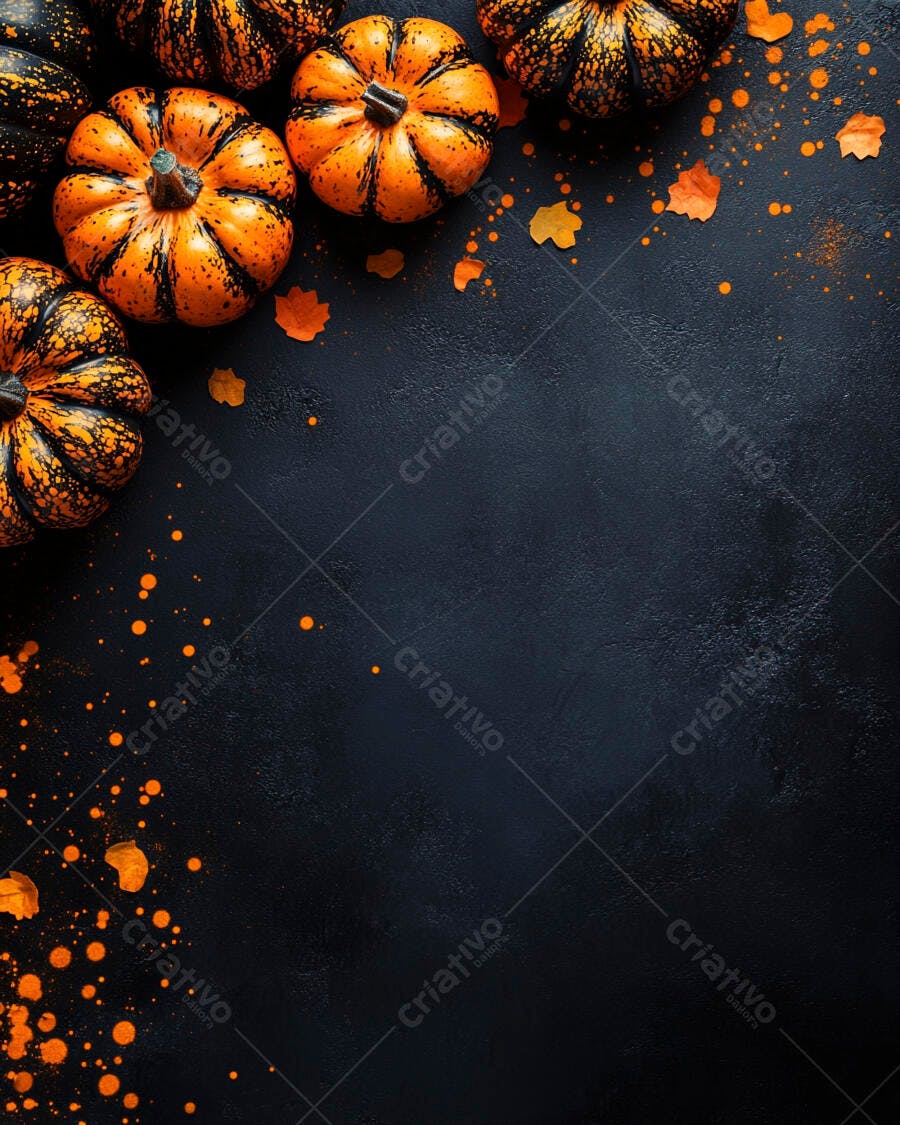 Abóboras laranja e pretas fundo preto Halloween