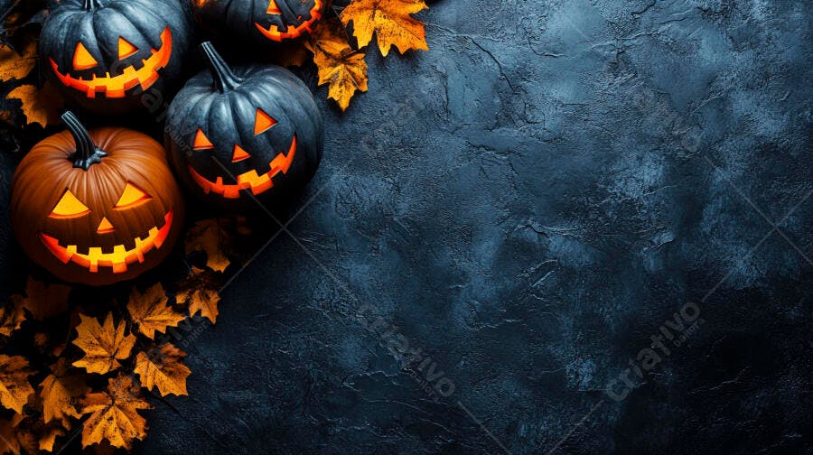 Abóboras de Halloween com folhas secas