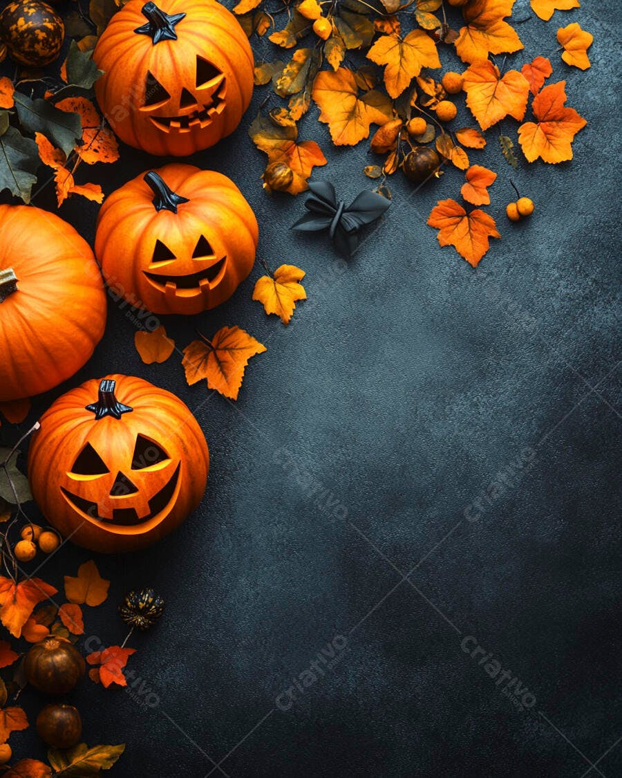 Abóboras de Halloween com folhas de outono