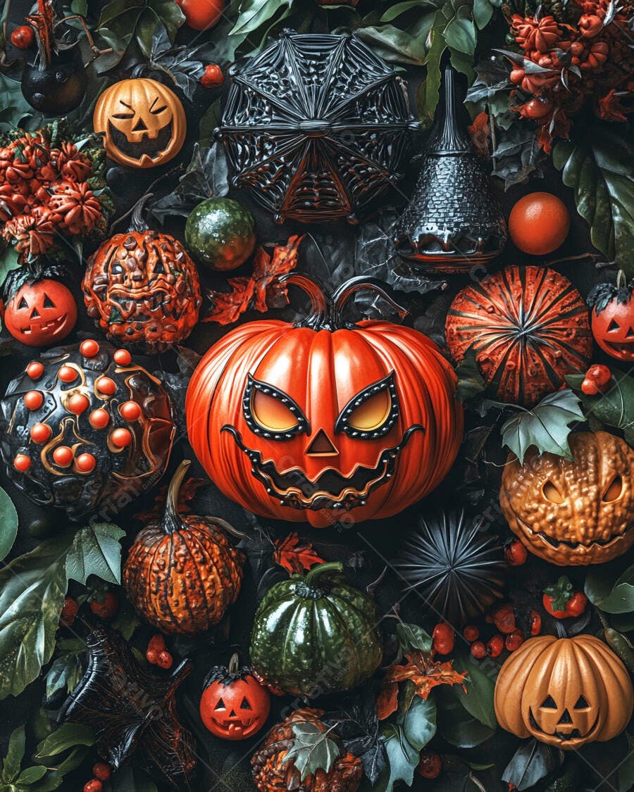 Abóboras de Halloween com decoração escura