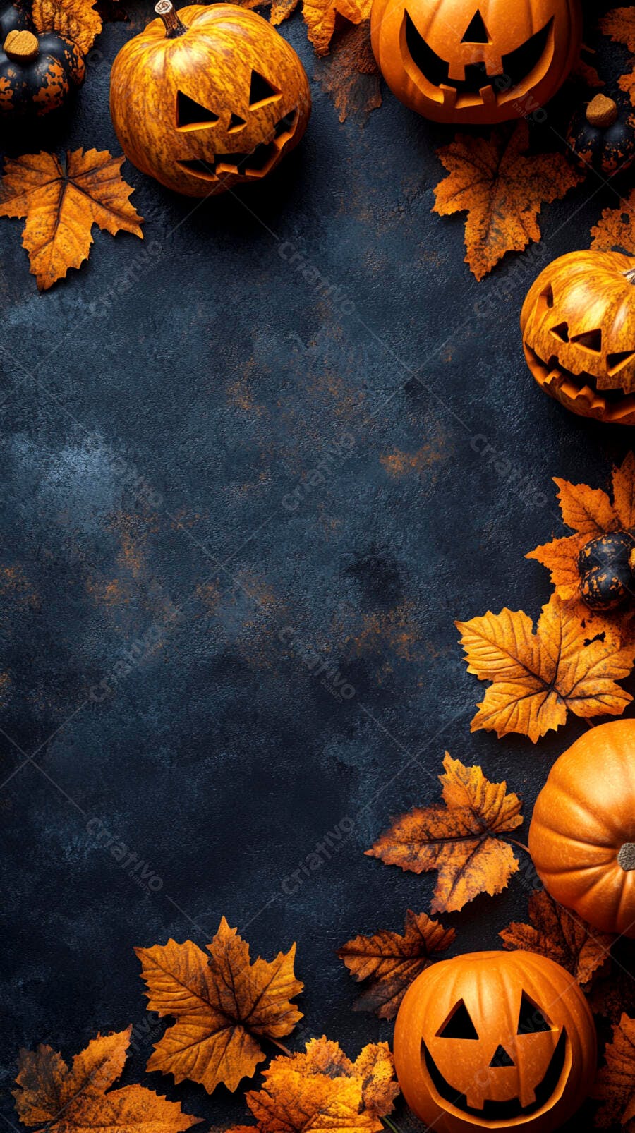 Abóboras de Halloween com folhas de outono