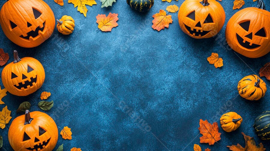Abóboras de Halloween com folhas de outono