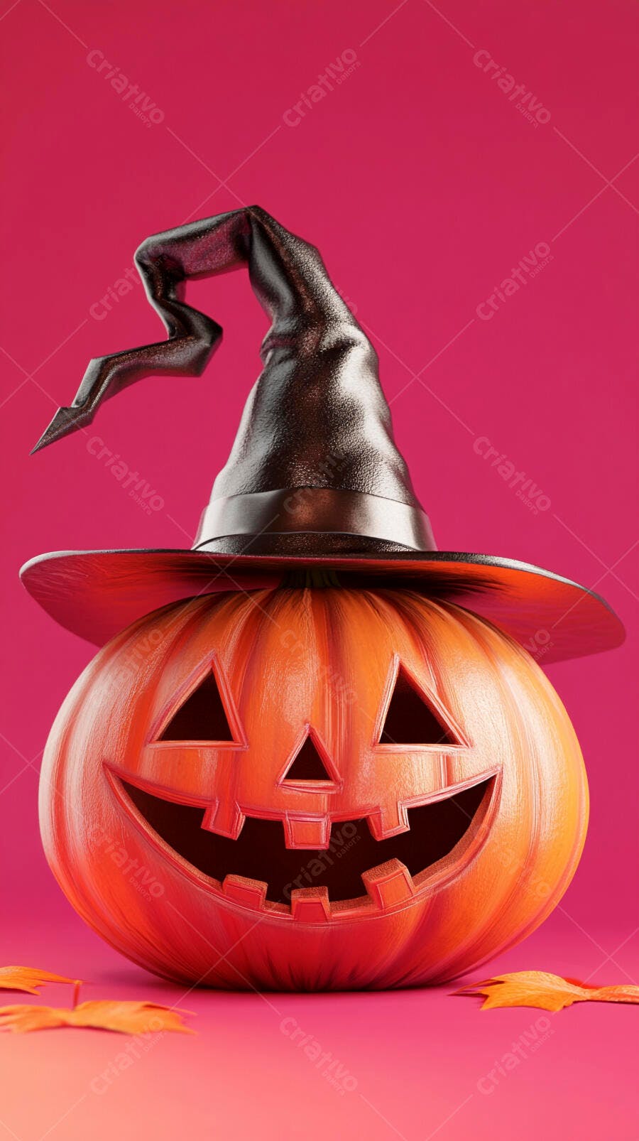 Abóbora de Halloween com chapéu de bruxa