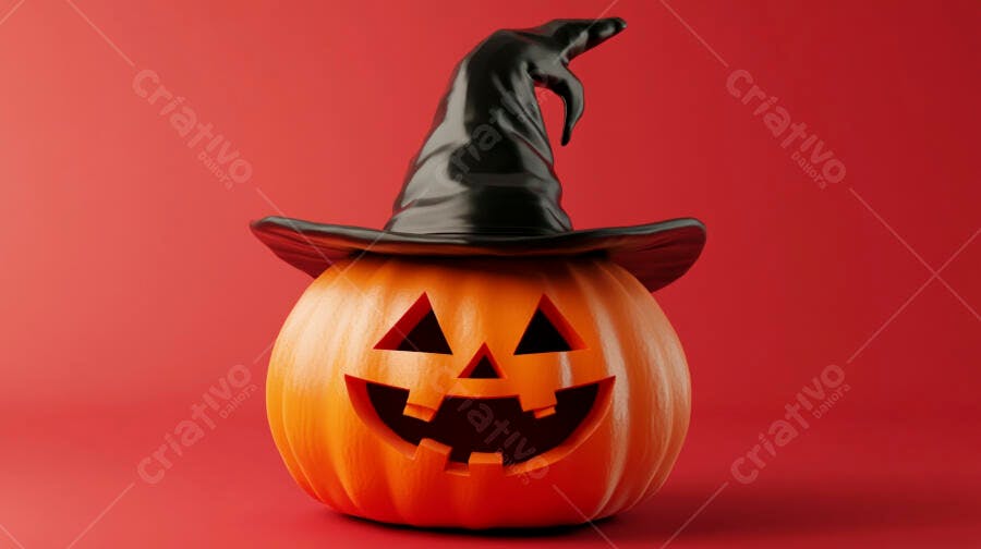 Abóbora de Halloween com chapéu de bruxa