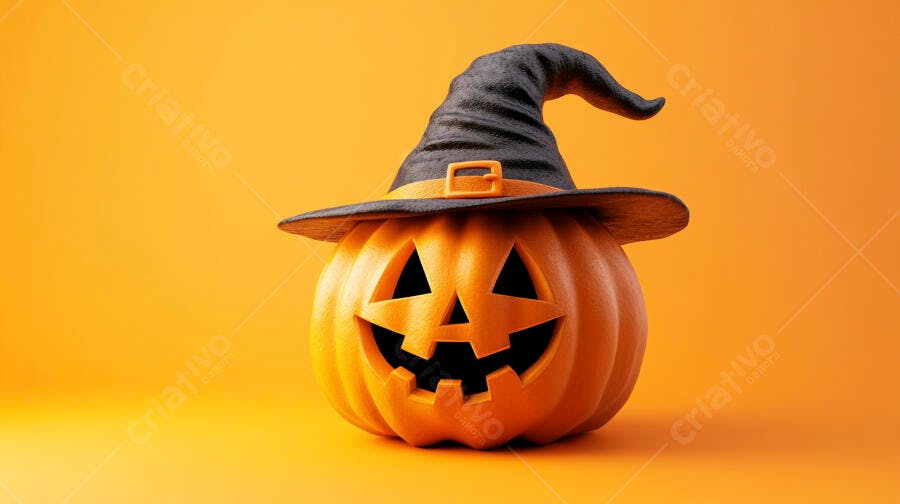 Abóbora de Halloween com chapéu de bruxa