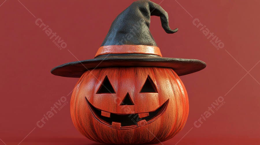 Abóbora de Halloween com chapéu de bruxa