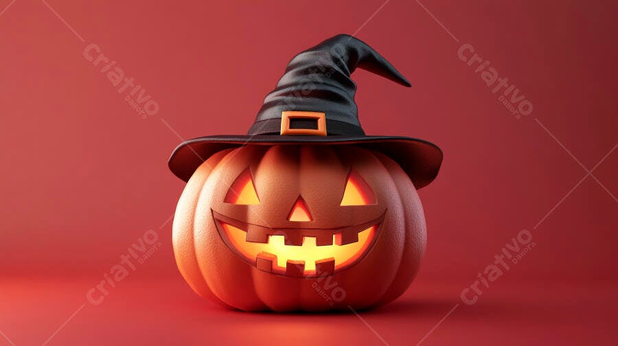 Abóbora de Halloween com chapéu de bruxa