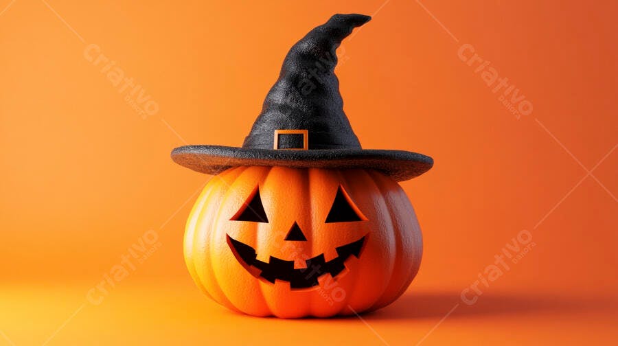 Abóbora de Halloween com chapéu de bruxa