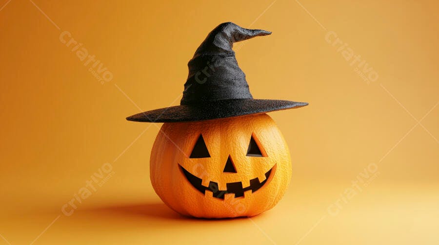 Abóbora com chapéu de bruxa Halloween