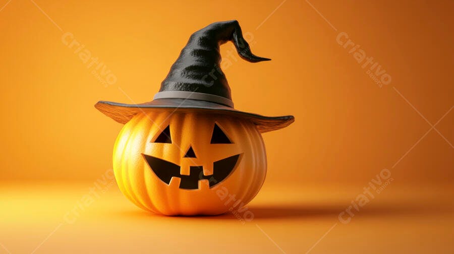 Abóbora de Halloween com chapéu de bruxa