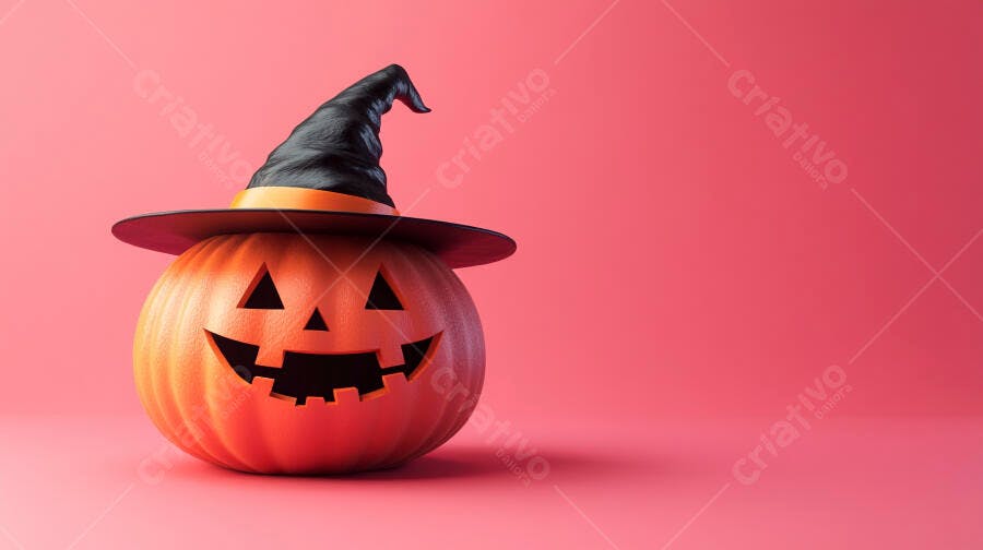 Abóbora de Halloween com chapéu de bruxa