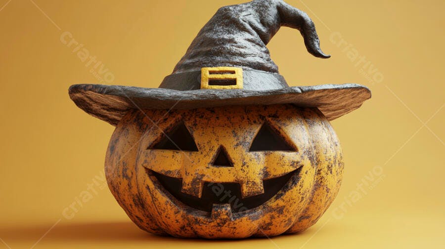 Abóbora de Halloween com chapéu de bruxa