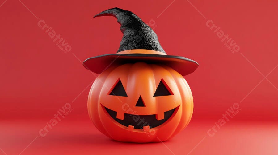 Abóbora de Halloween com chapéu de bruxa