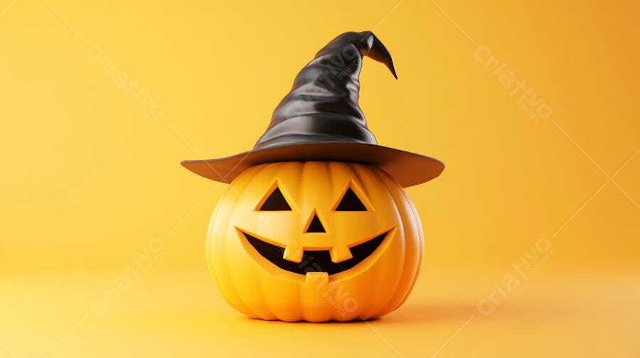 Abóbora de Halloween com chapéu de bruxa