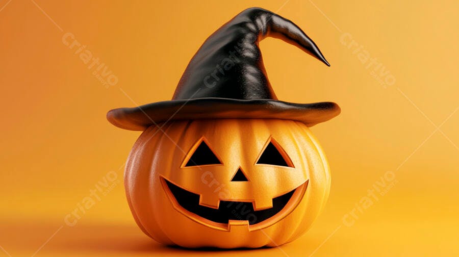 Abóbora de Halloween com chapéu de bruxa