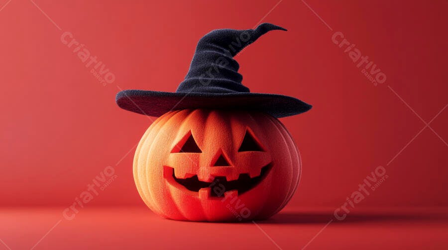 Abóbora de Halloween com chapéu de bruxa