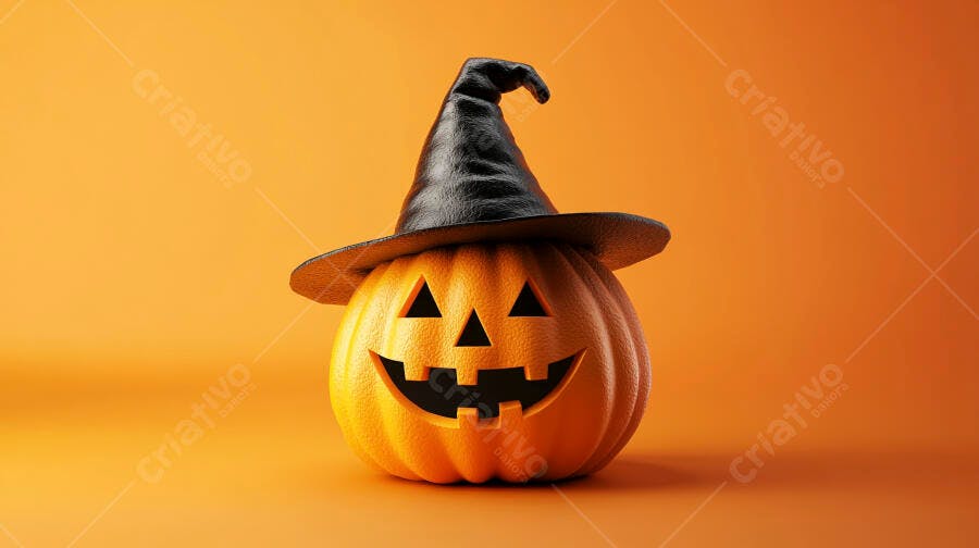 Abóbora de Halloween com chapéu de bruxa