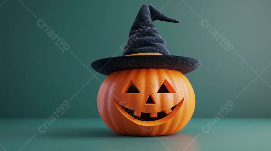 Abóbora de Halloween com chapéu de bruxa