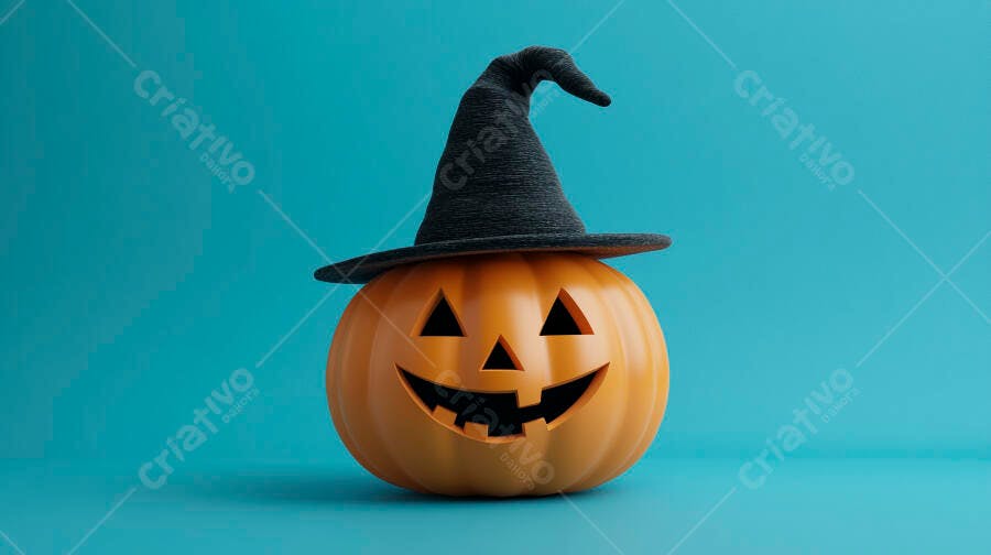 Abóbora de Halloween com chapéu de bruxa