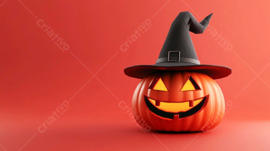 Abóbora com chapéu de bruxa para Halloween