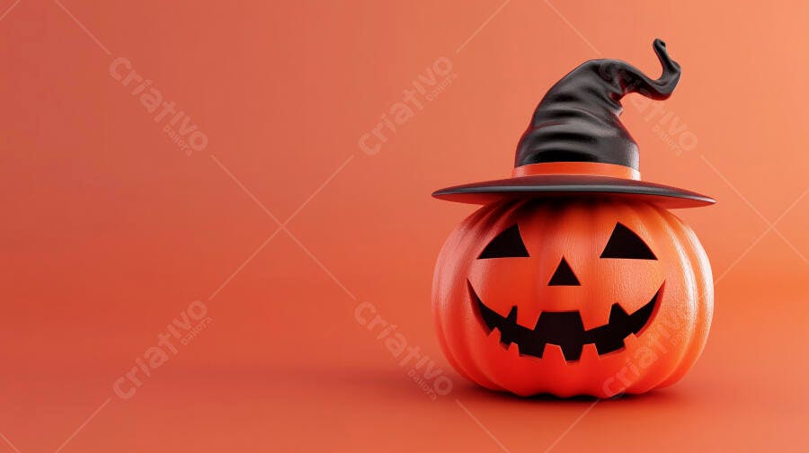 Abóbora Halloween com chapéu de bruxa