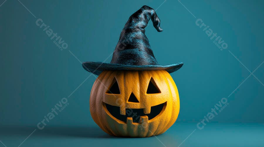 Abóbora de Halloween com chapéu de bruxa