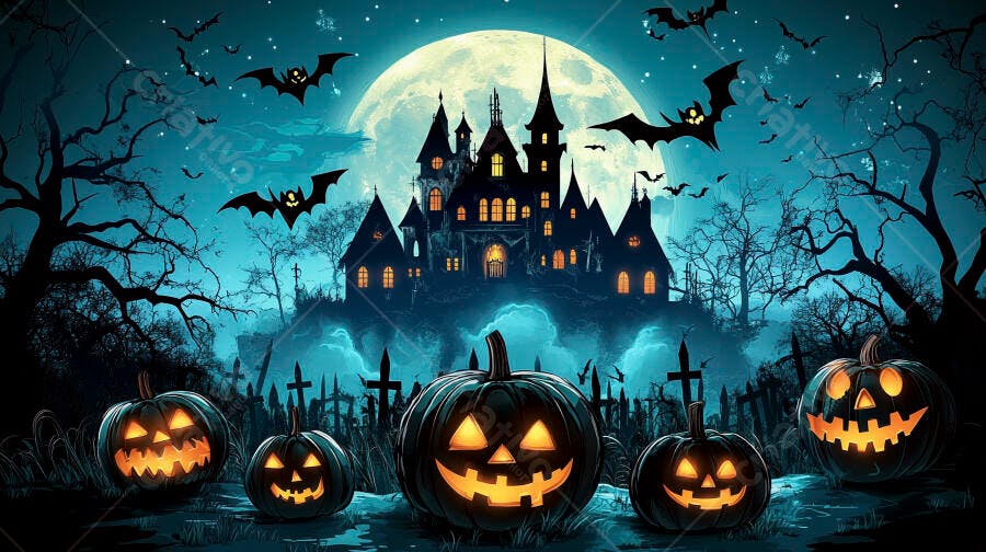Abóboras de Halloween castelo sombrio