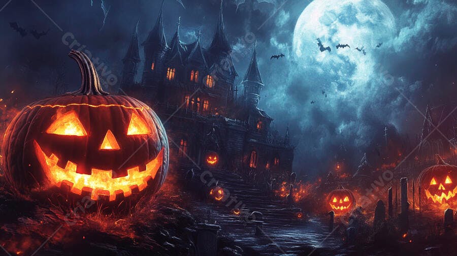 Abóbora de Halloween Castelo Encantado Noite