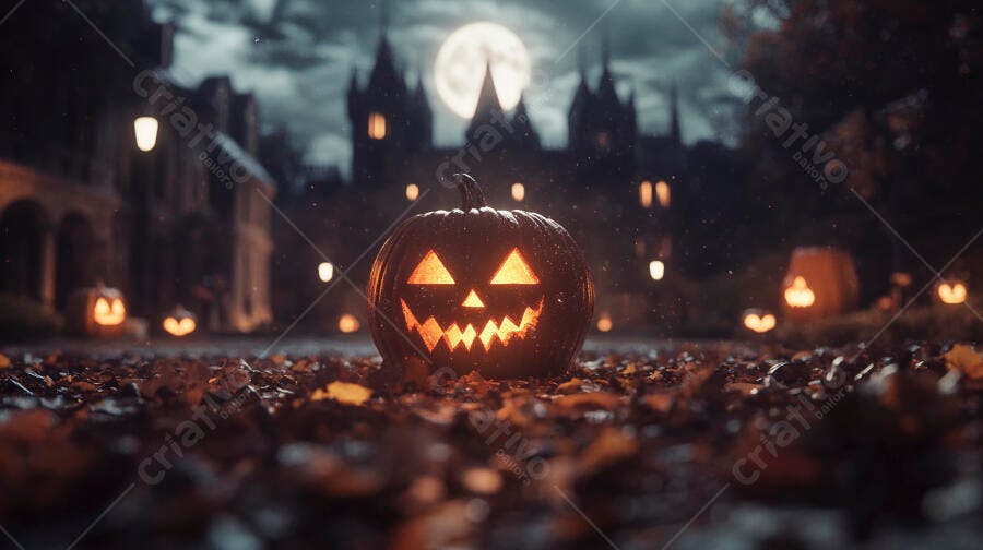 Abóbora de Halloween castelo noite