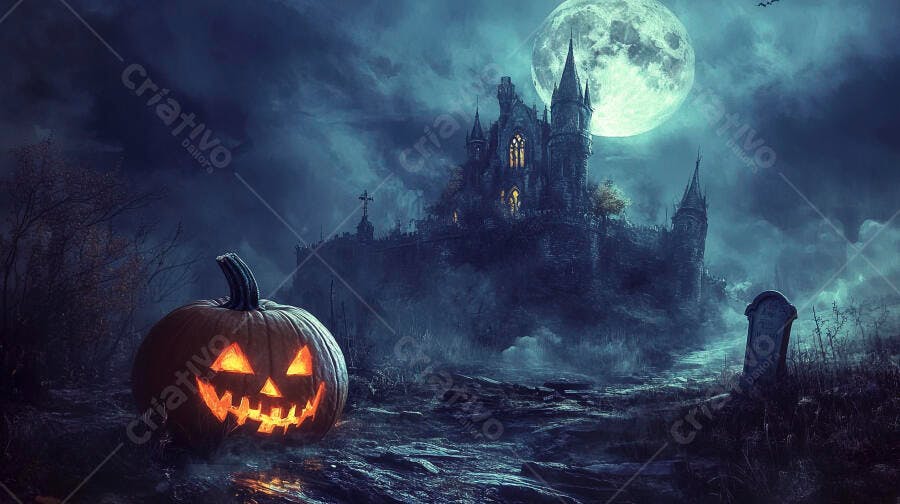 Abóbora de Halloween Castelo Noturno