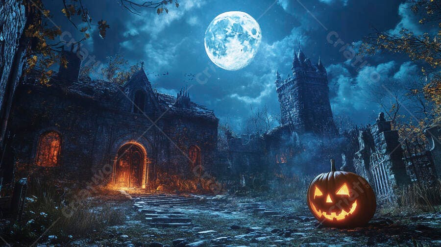 Abóbora de Halloween Castelo Noturno