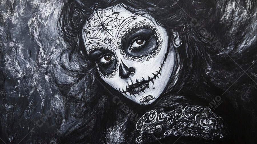 Mulher com maquiagem Calavera Catrina