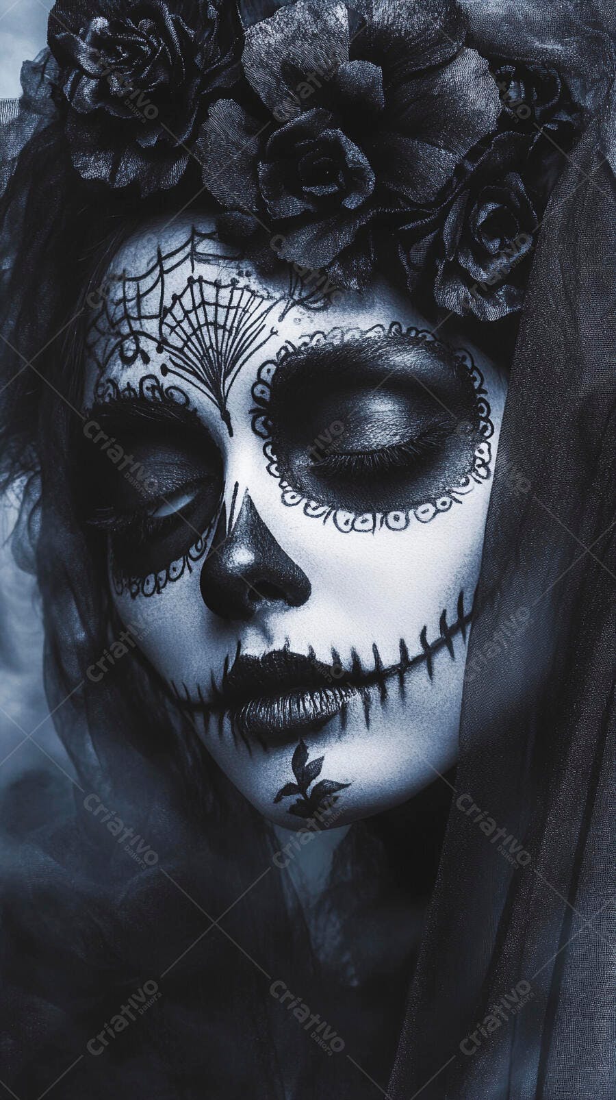 Maquiagem Dia de Los Muertos tons escuros