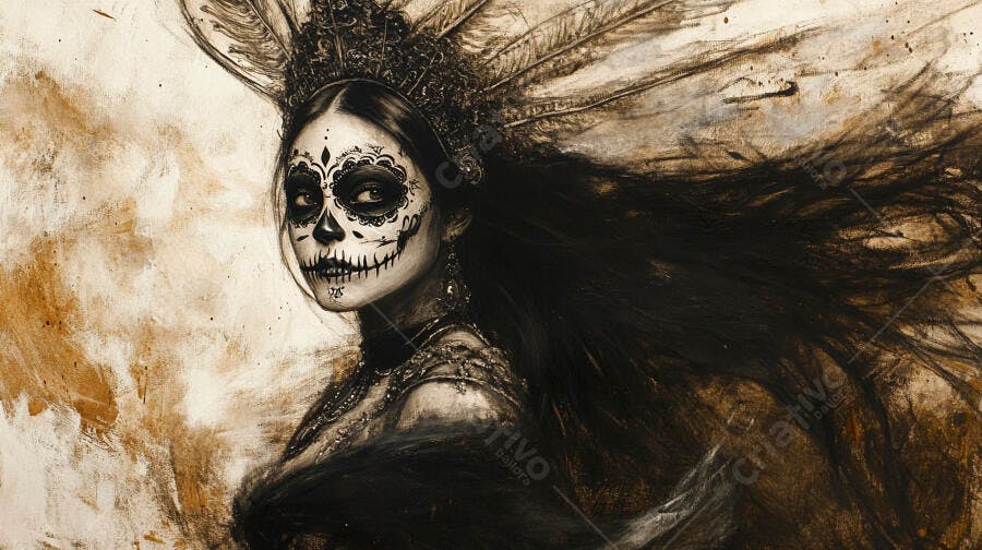 Mulher com maquiagem Dia de los Muertos