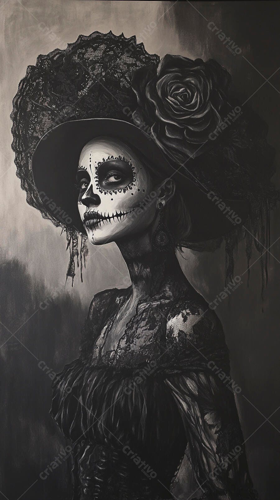 Mulher com maquiagem de caveira Dia dos Mortos