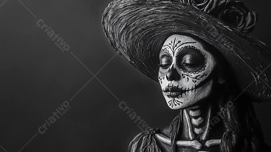 Maquiagem Dia de Los Muertos em tons de cinza