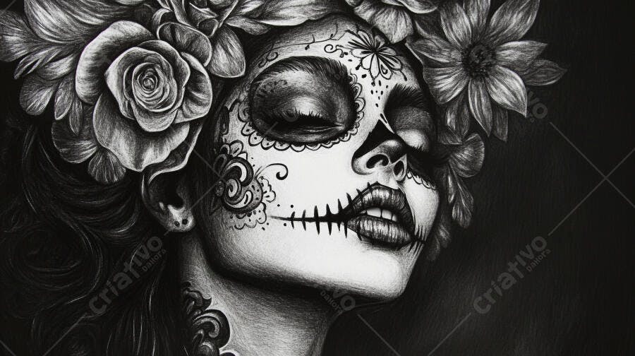 Mulher com maquiagem de Calavera Catrina