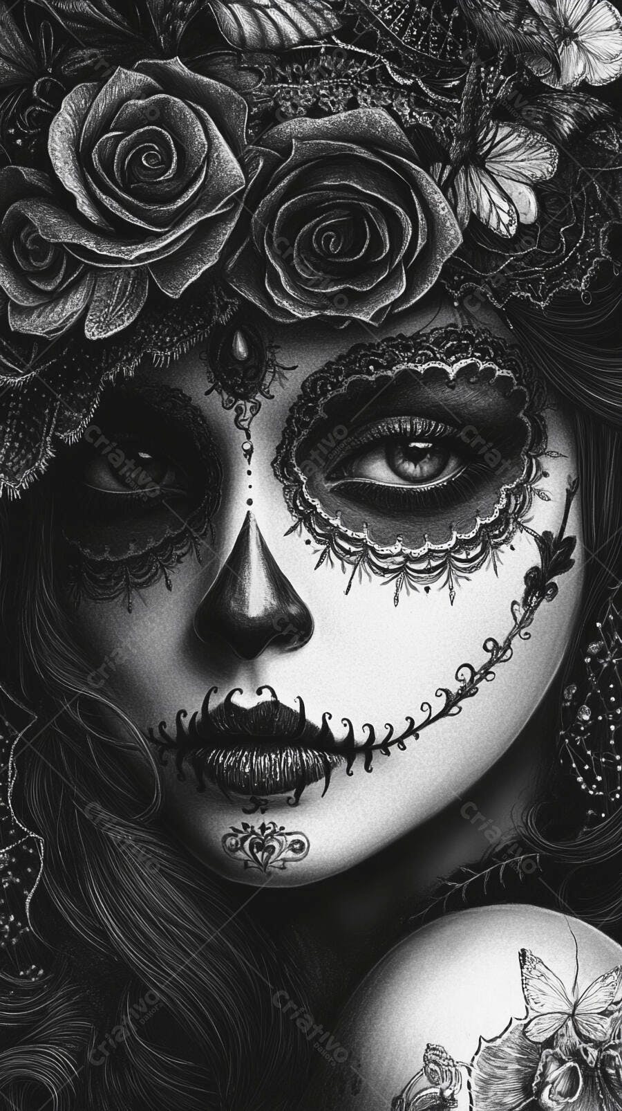 Mulher com maquiagem Dia de los Muertos