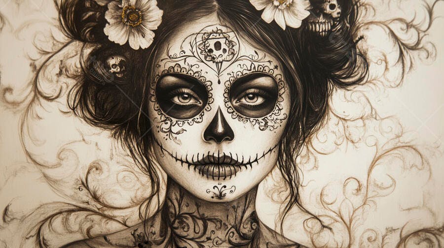 Mulher com maquiagem Calavera de Dia de los Muertos