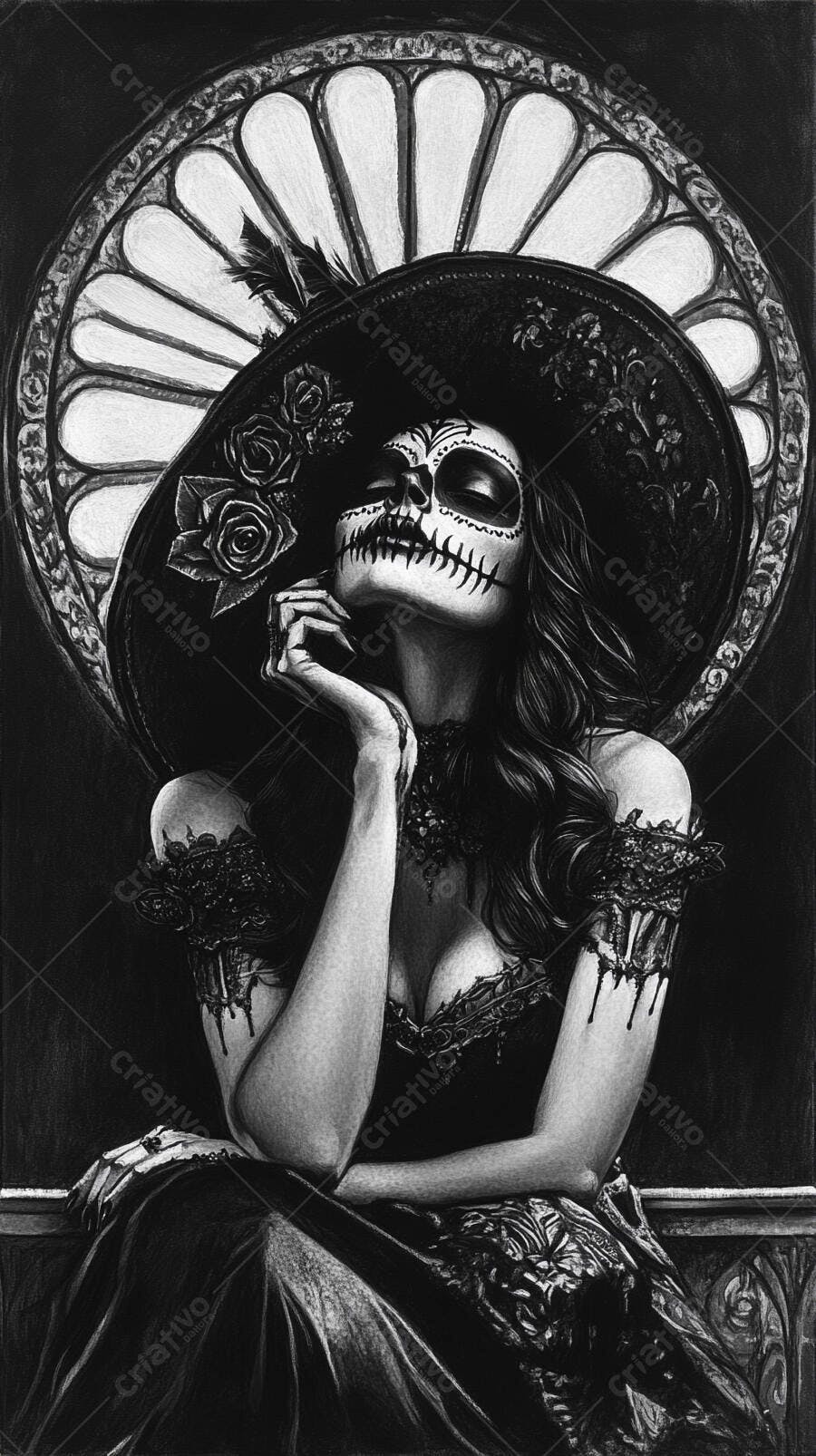 Mulher com maquiagem de caveira Dia dos Mortos