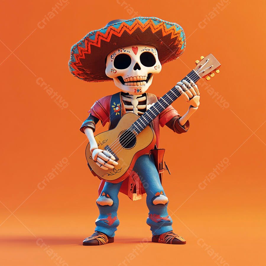 Esqueleto tocando violão Dia dos Mortos