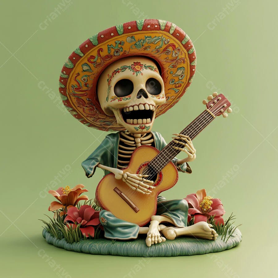 Esqueleto tocando violão Dia dos Mortos