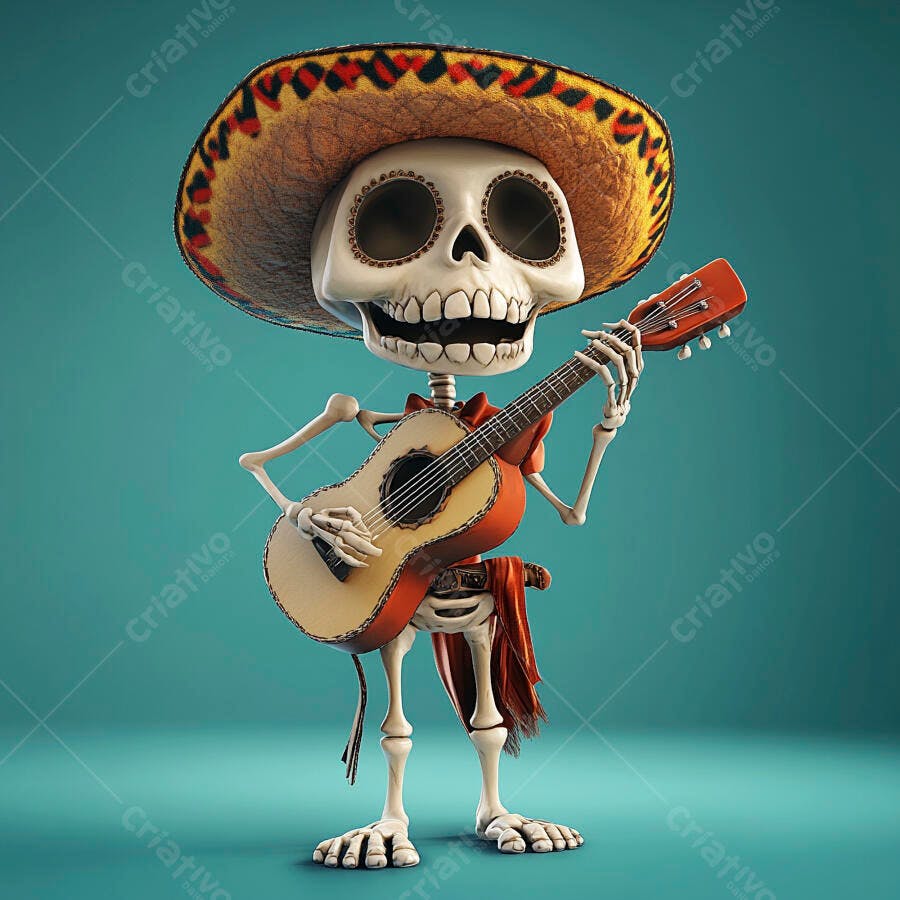 Esqueleto tocando violão Dia dos Mortos