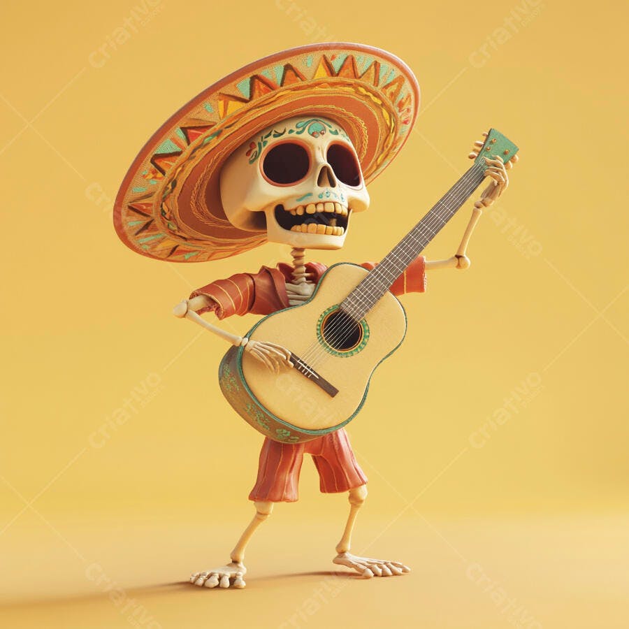Esqueleto tocando violão Dia dos Mortos