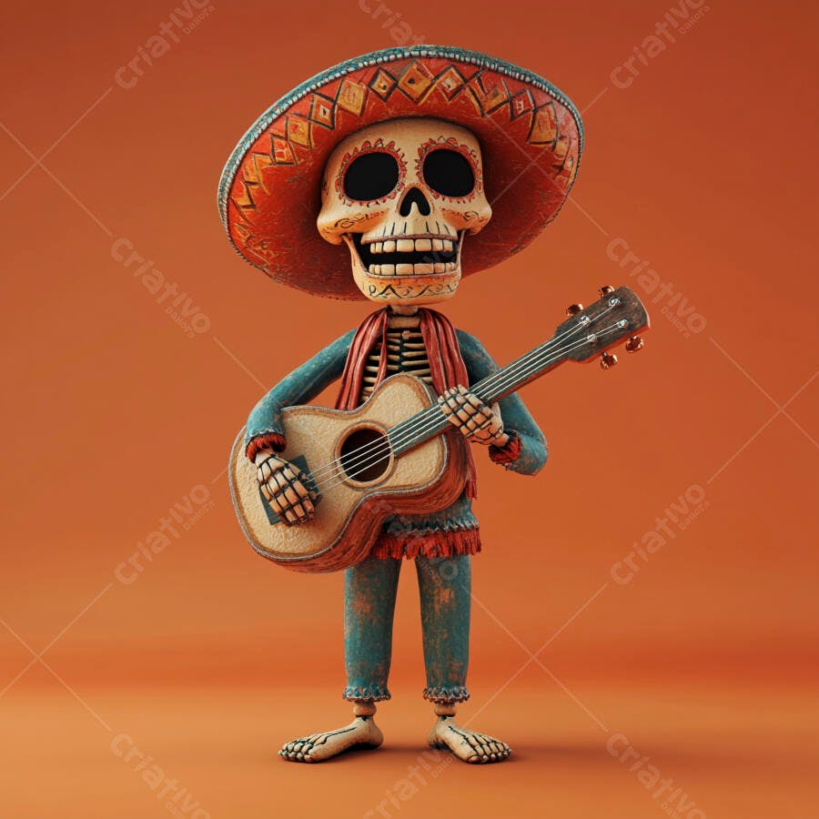 Esqueleto tocando violão Dia dos Mortos