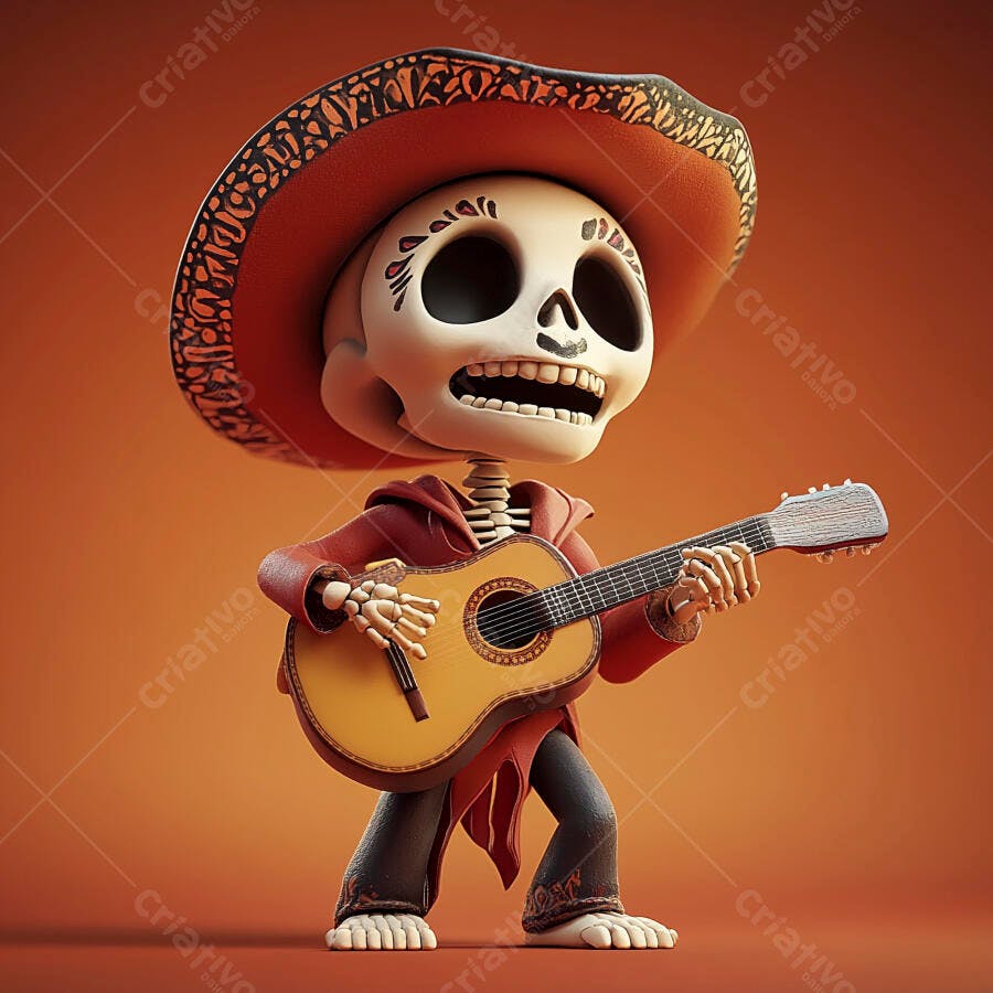 Esqueleto tocando violão Dia dos Mortos