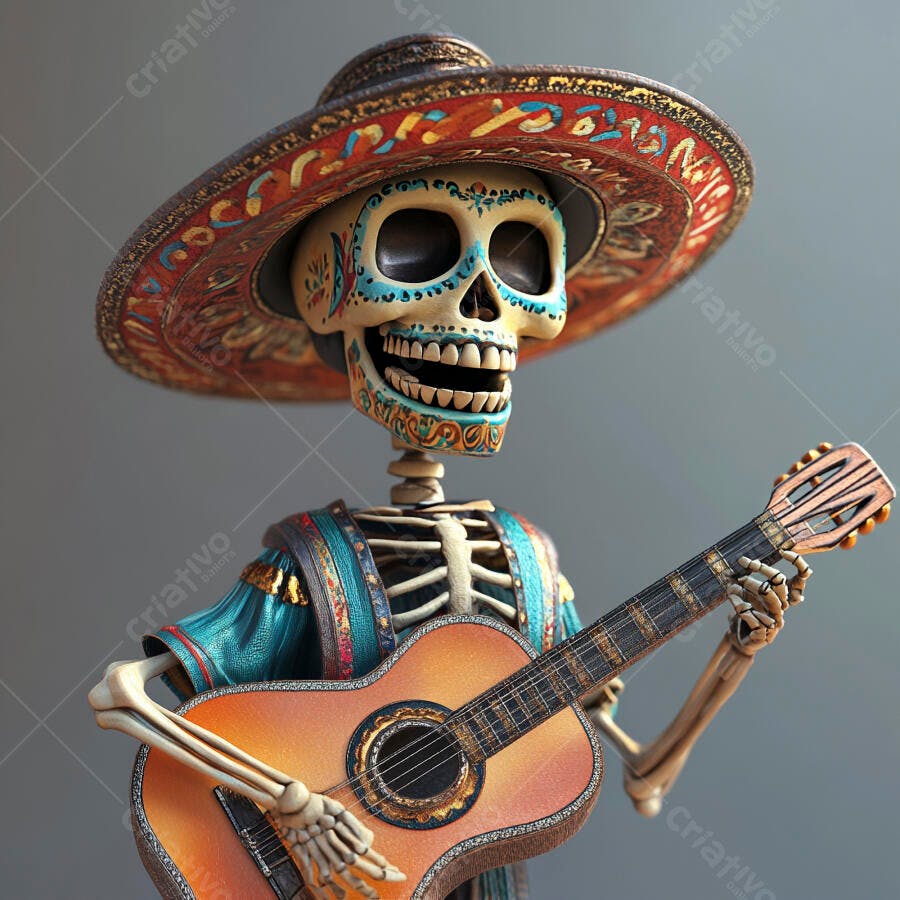 Esqueleto tocando violão Dia de Muertos