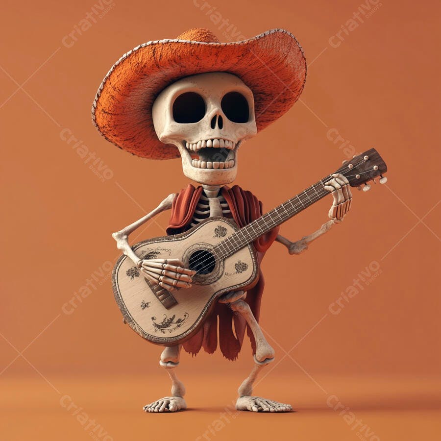 Esqueleto tocando violão Dia dos Mortos